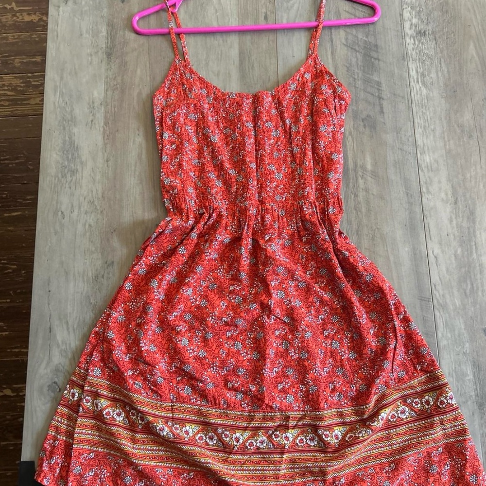 Old Navy Red Floral Spaghetti-Strap Mini Dress